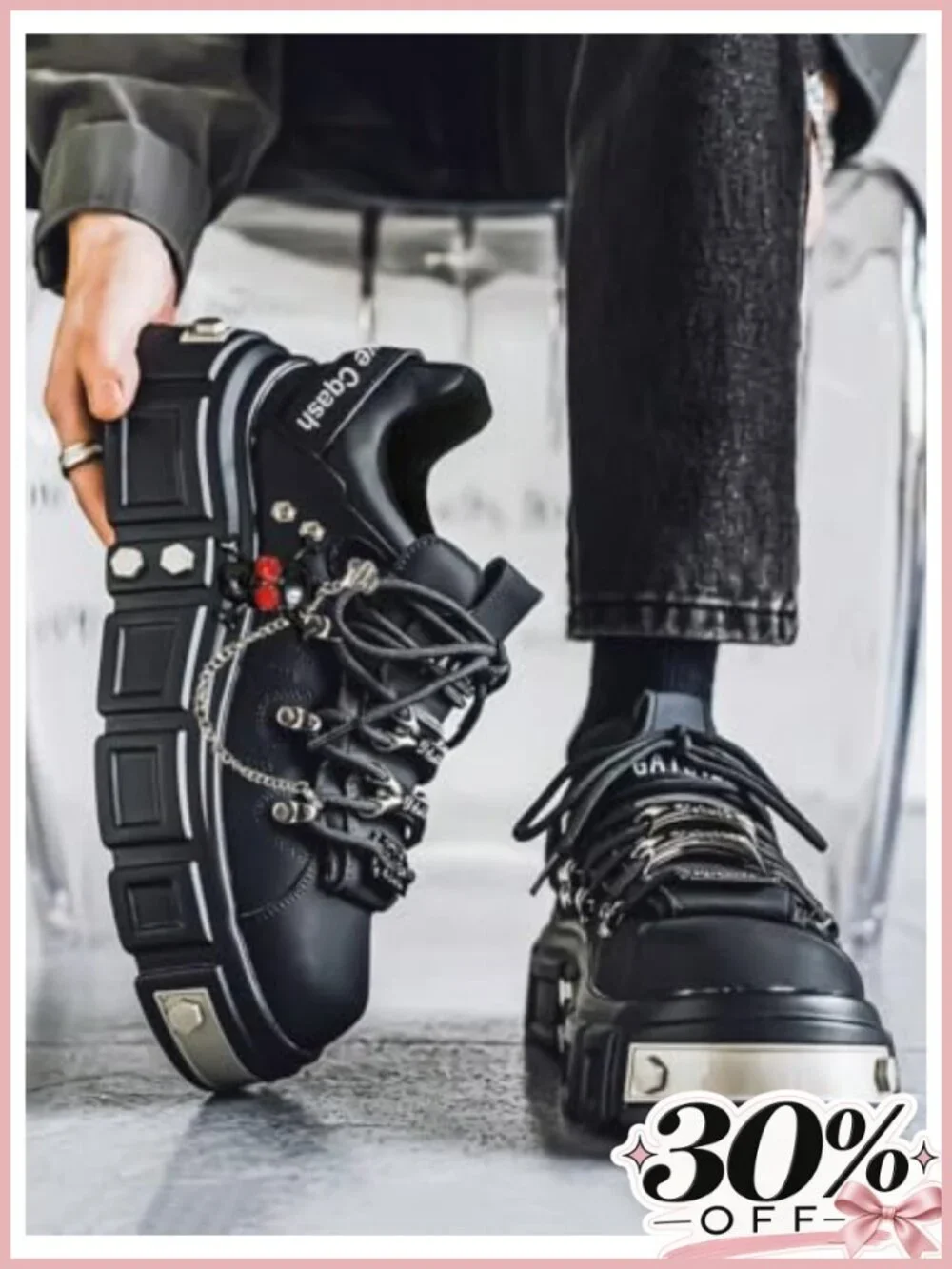 Men's Goth Combat Punk Boots Chunky Buckle Strap Rivet Embellished